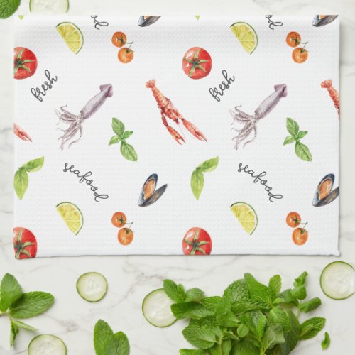 Fresh Seafood Delights Kitchen Towel