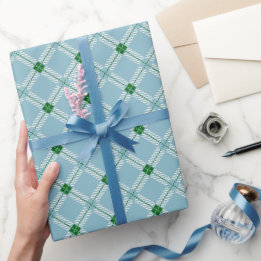 Fresh Sky Blue Green Tartan Plaid Wrapping Paper