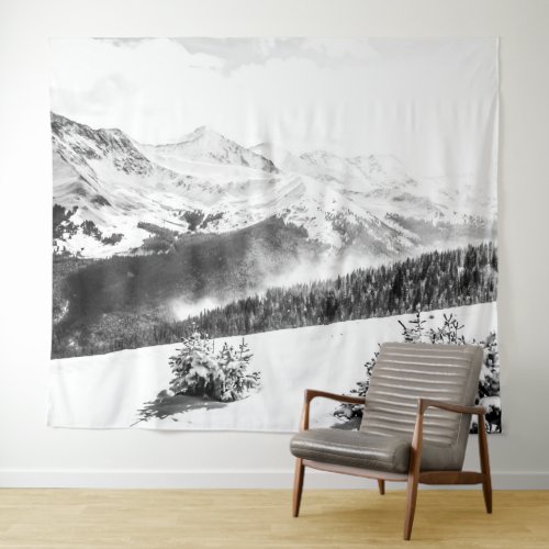 Fresh Snow Dust  Black and White Tapestry