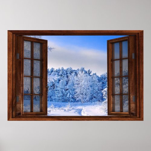 Fresh Snow Fall  Fake Window Illusion Poster