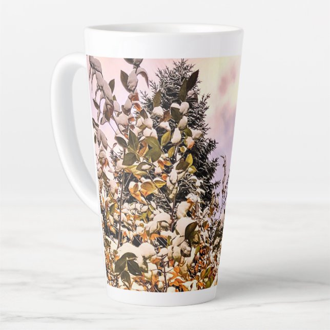 Fresh Snow On Colored Leaves Latte Mug (Left Angle)