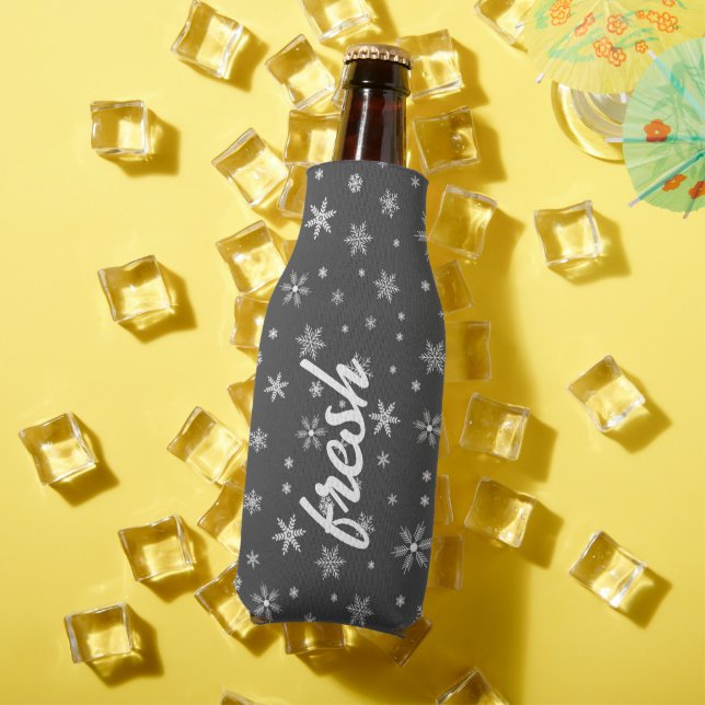 fresh snowflakes dark gray pattern bottle cooler (In Situ Summer)