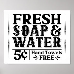 Fresh Soap & Water Vintage Farmhouse Bathroom Poster