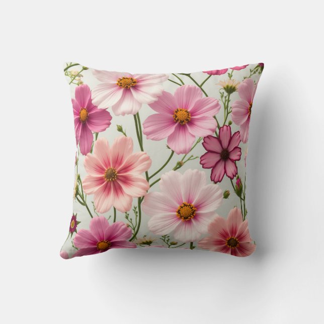 Fresh spring, beautiful cosmos flowers throw pillow (Back)