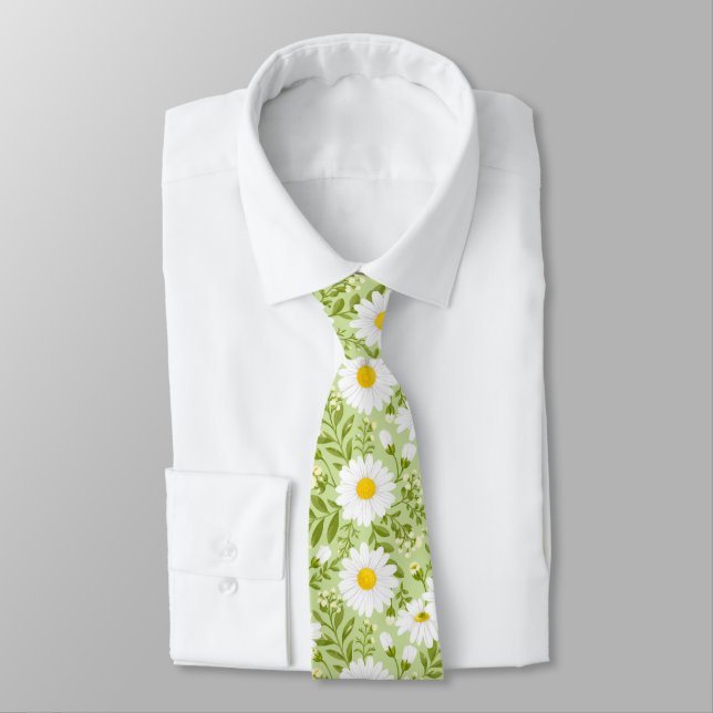 Fresh Spring Daisy Vector Art Neck Tie (Tied)