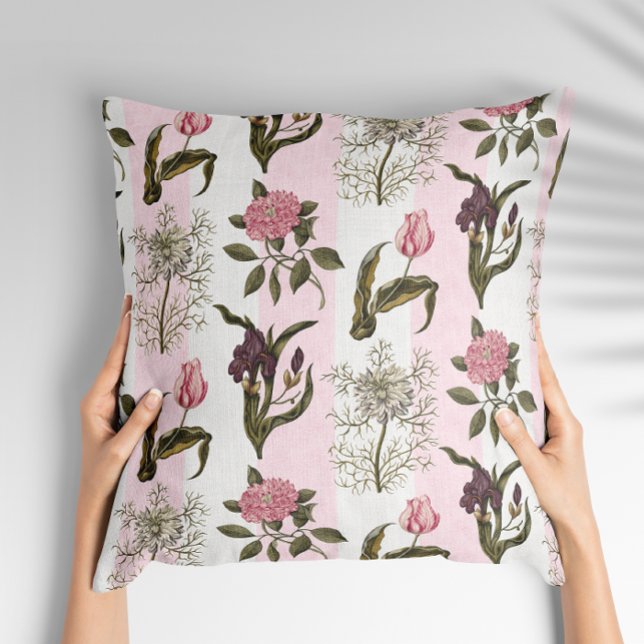 Fresh Spring English Garden Pink Striped Throw Pillow (Creator Uploaded)