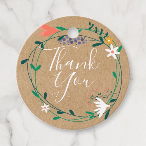 Fresh Spring Floral Garland Rustic Thank You Favor Tags