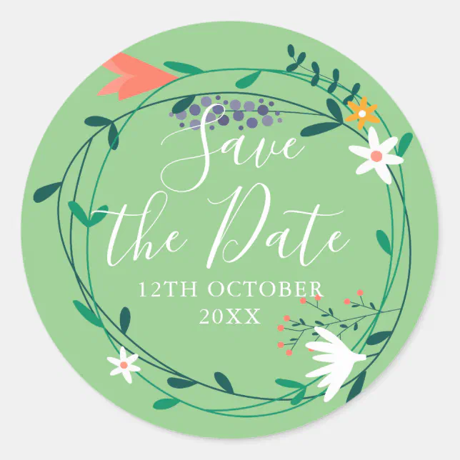 Fresh Spring Floral Garland Save The Date Classic Round Sticker Zazzle 3102