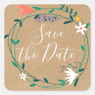 Fresh Spring Floral Garland Save the Date Square Sticker