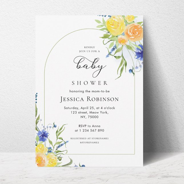 Fresh Spring Floral in Blue & Yellow Baby Shower Invitation (Creator Uploaded)
