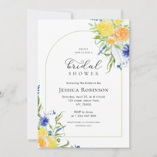 Fresh Spring Floral in Blue & Yellow Bridal Shower Invitation