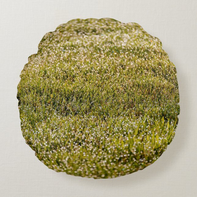 Fresh spring green grass background, with bokeh ef round pillow (Front)