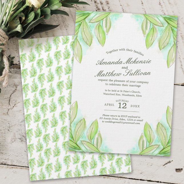 Fresh spring green leaves wedding invitation (Creator Uploaded)