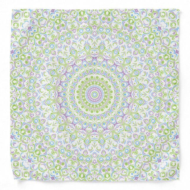 Fresh Spring Mandala in Green, Blue, and Lavender Bandana (Front)