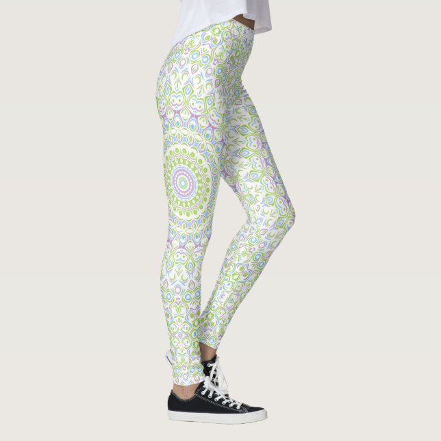 Fresh Spring Mandala in Green, Blue, and Lavender Leggings (Right)