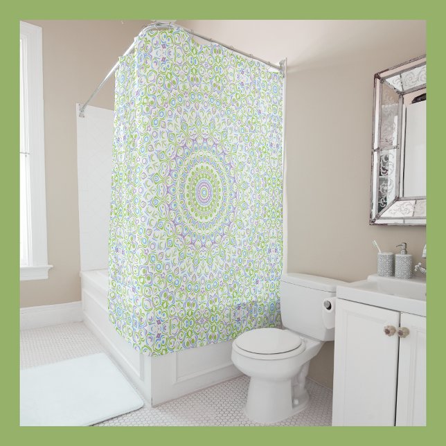 Fresh Spring Mandala in Green, Blue, and Lavender Shower Curtain (Creator Uploaded)