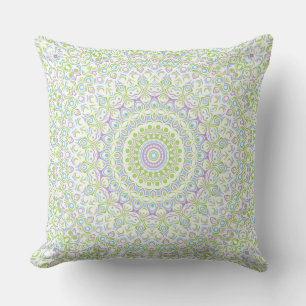 Fresh Spring Mandala in Green, Blue, and Lavender Throw Pillow