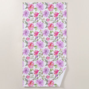 Fresh Spring Vibe: Pink and Purple Floral Design Beach Towel