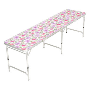 Fresh Spring Vibe: Pink and Purple Floral Design Beer Pong Table