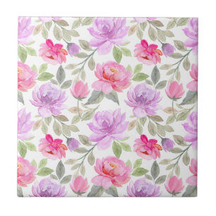 Fresh Spring Vibe: Pink and Purple Floral Design Ceramic Tile