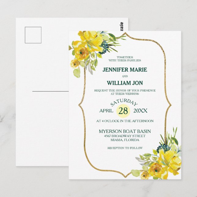 Fresh Spring Yellow Floral Golden Bouquet Wedding Postcard (Front/Back)