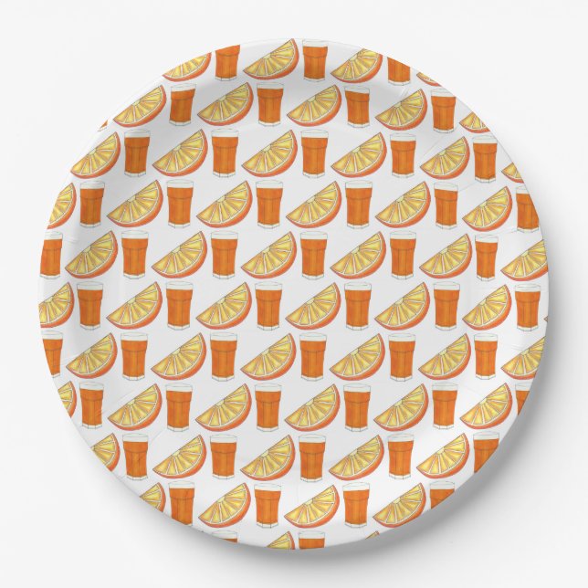Fresh Squeezed OJ Orange Juice Citrus Fruit Slice Paper Plates (Front)