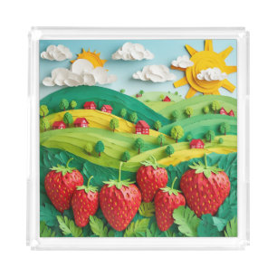 Fresh Strawberries Displayed on Greenfield  Acrylic Tray
