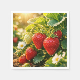 Fresh Strawberries Hanging on a Plant Napkins