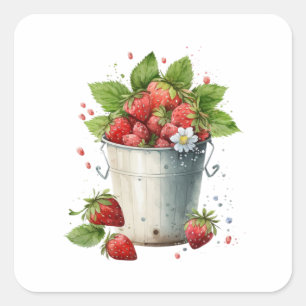 Fresh Strawberries in a Bucket Square Sticker