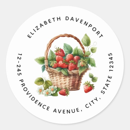 Fresh Strawberries in a Wicker Basket Address Classic Round Sticker