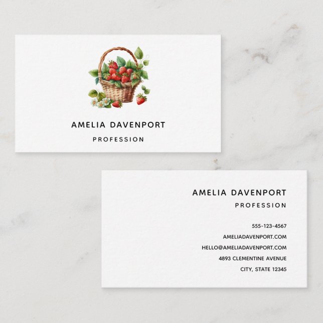 Fresh Strawberries in a Wicker Basket Business Card (Front/Back)