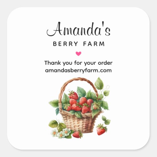 Fresh Strawberries in a Wicker Basket Business Square Sticker