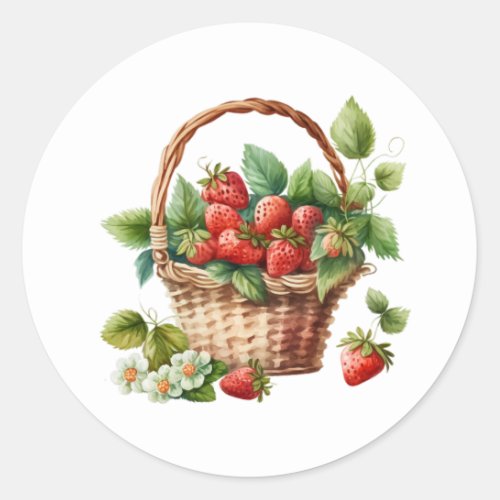 Fresh Strawberries in a Wicker Basket Classic Round Sticker