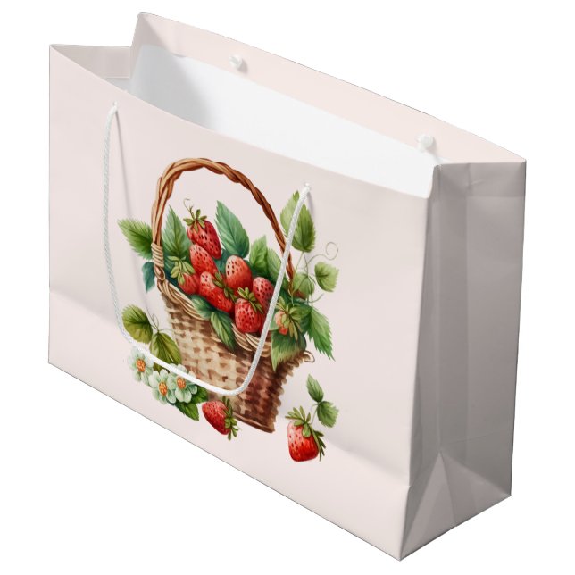 Fresh Strawberries in a Wicker Basket Large Gift Bag (Front Angled)