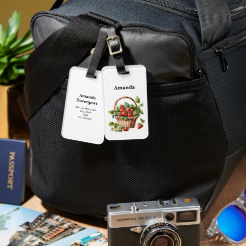 Fresh Strawberries in a Wicker Basket Luggage Tag