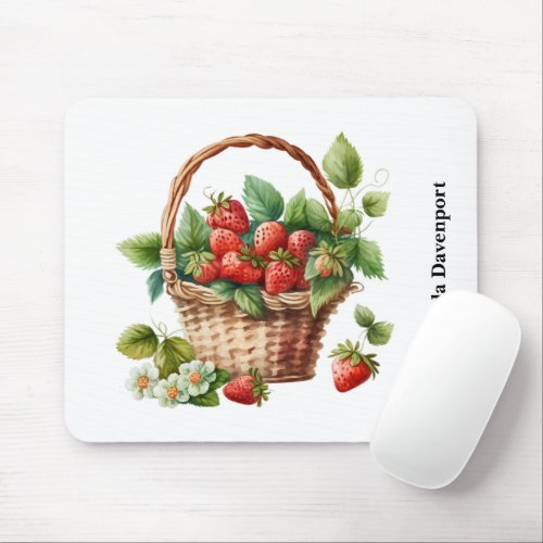 Fresh Strawberries in a Wicker Basket Mouse Pad