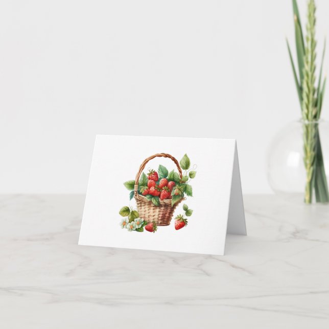 Fresh Strawberries in a Wicker Basket Note Card (Front)