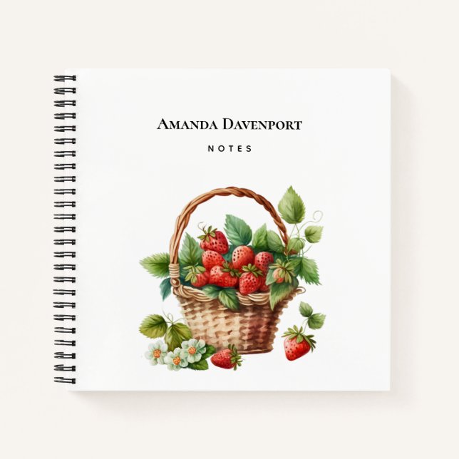 Fresh Strawberries in a Wicker Basket Notebook (Front)