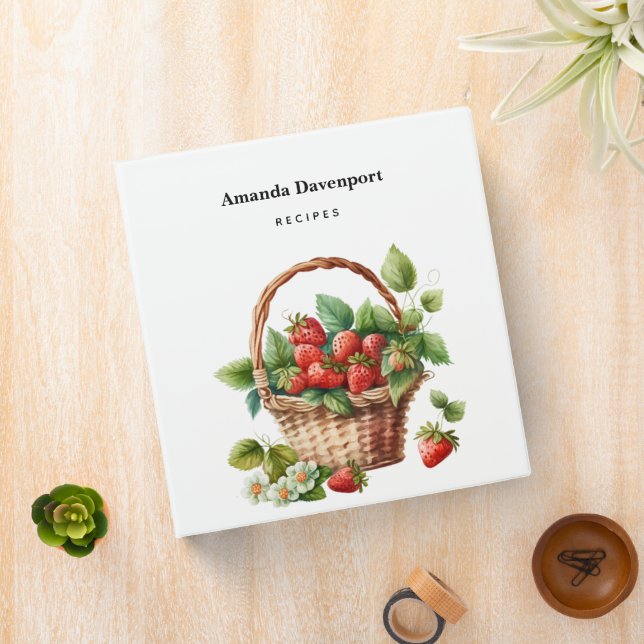 Fresh Strawberries in a Wicker Basket Recipes 3 Ring Binder (In Situ)