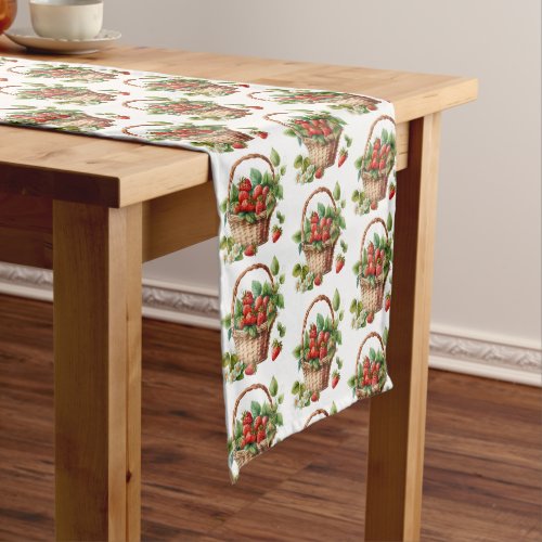 Fresh Strawberries in a Wicker Basket Short Table Runner