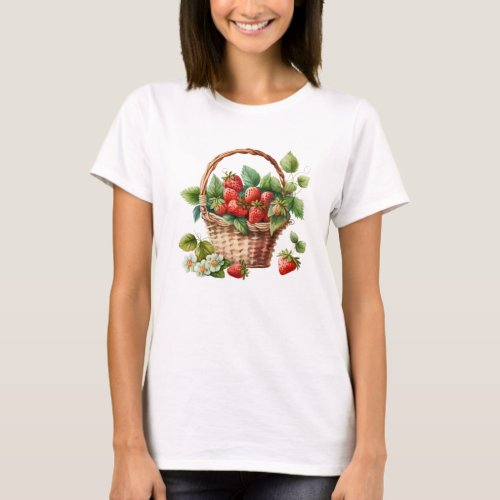 Fresh Strawberries in a Wicker Basket T_Shirt