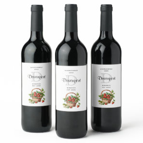 Fresh Strawberries in a Wicker Basket Wine Making Label