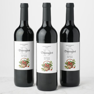 Fresh Strawberries in a Wicker Basket Wine Making Label
