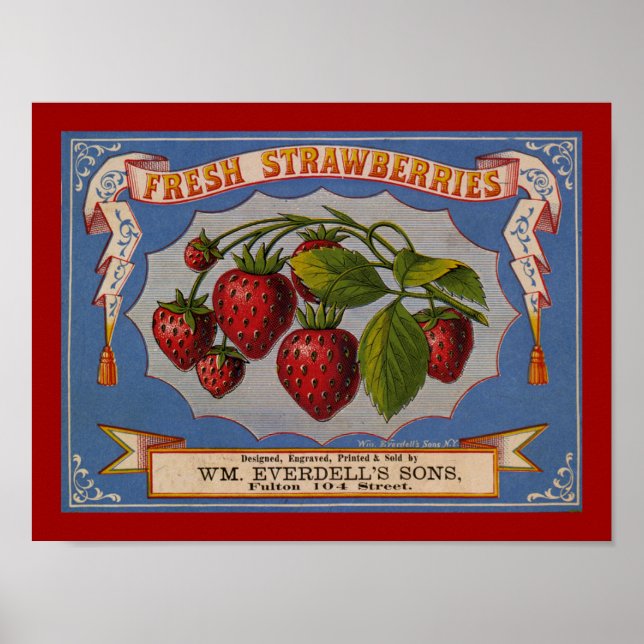 Fresh Strawberries Label Poster (Front)