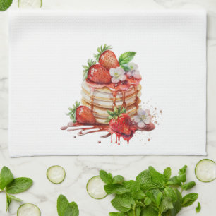 Fresh Strawberries on Pancakes  Kitchen Towel