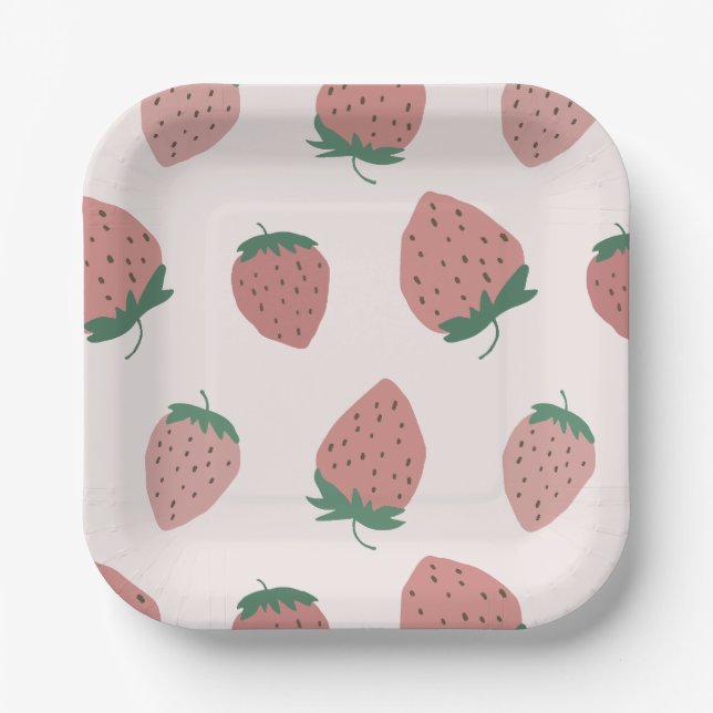 Fresh Strawberries pattern Paper Plates (Front)