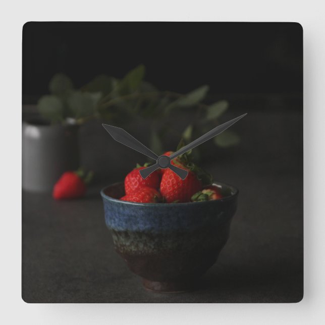 fresh strawberries square wall clock (Front)