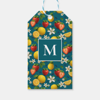 Fresh Strawberry and Lemon Pattern Blue Gift Tags