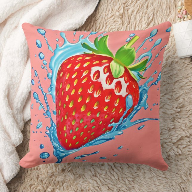 Fresh Strawberry Burst Throw Pillow (Blanket)