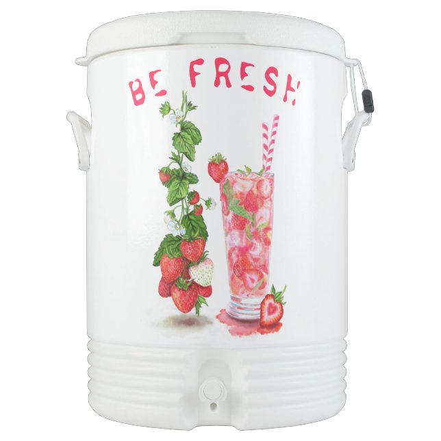 Fresh Strawberry Drink Beverage Cooler Custom Text (Front)